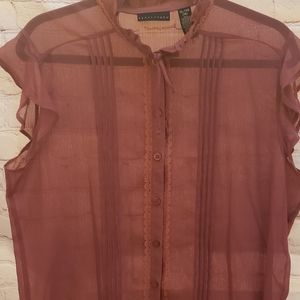 Apostrophe Sheer mauve blouse size XL